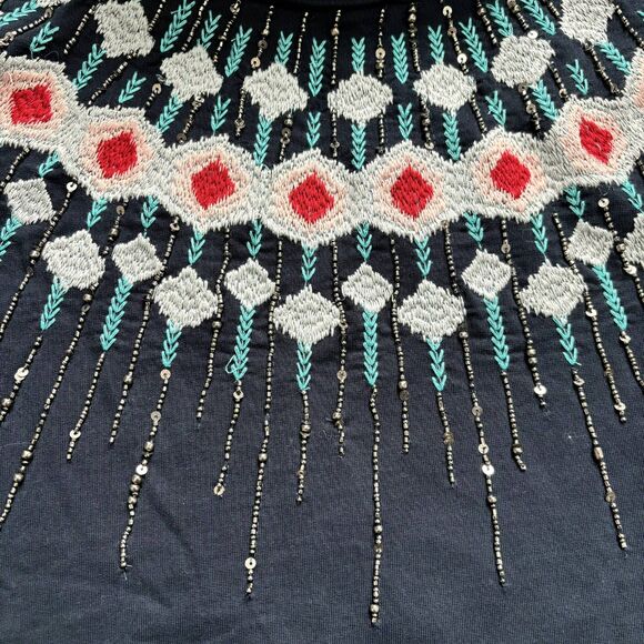 Soft Surroundings Embroidered Fair Isle Icelandic Sweater XL Nordic Beaded Cowl - Picture 4 of 12